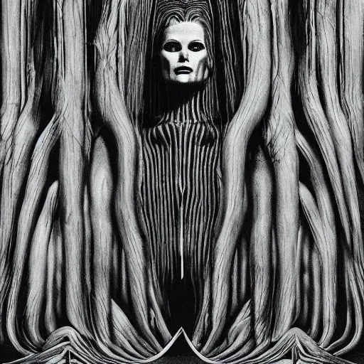 Prompt: 'twin peaks, black lodge by hr giger, ominous, lynchian' W 1024