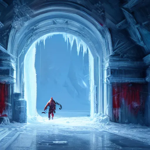 Prompt: a gigantic door graved in ice in a cold ice snow environment, ultrafine highly detailed hyper colorful illustration, sharp focus, rozalski, craig mullins, federico pelat, unreal engine highly rendered, global illumination, radiant light, intricate and detailed environment