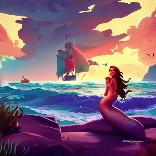 Image similar to painting mermaid treasure on sea of thieves game avatar hero smooth face median photoshop filter cutout vector, behance hd by jesper ejsing, by rhads, makoto shinkai and lois van baarle, ilya kuvshinov, rossdraws global illumination