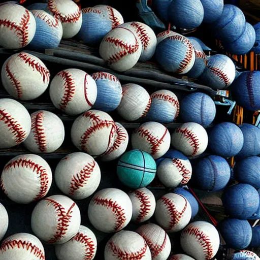 Image similar to tidal wave made only of baseballs, by Takumi Park