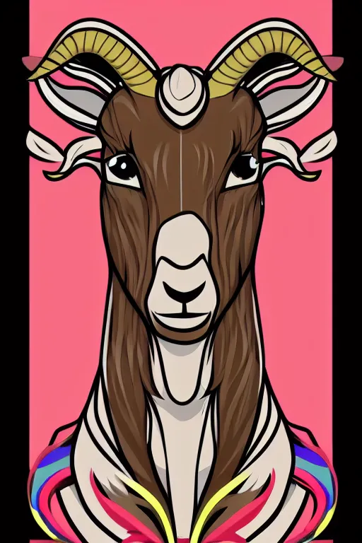 Image similar to Portrait of a goat in anime style, anime, sticker, colorful, illustration, highly detailed, simple, smooth and clean vector curves, no jagged lines, vector art, smooth