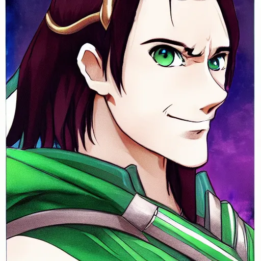 Image similar to High quality anime portrait of Loki