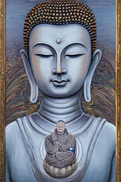 Image similar to The Buddha oil on canvas, intricate, portrait, 8k highly professionally detailed, HDR, CGsociety