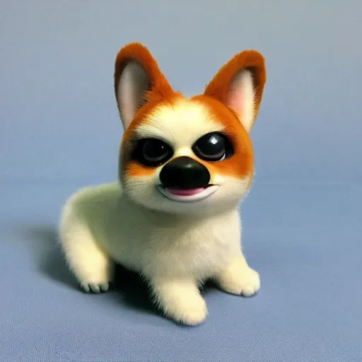 Prompt: a photograph of a corgi furby toy, very cute, soft lighting