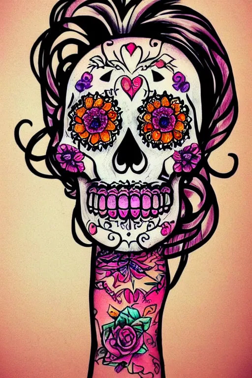 Image similar to Sugar skull girl tattoo inspired art