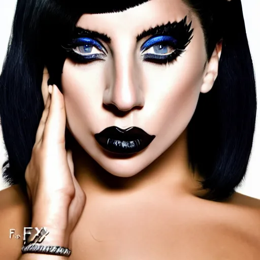 Image similar to Lady Gaga, Black hair, XF IQ4, 150MP, 50mm, f/1.4, ISO 200, 1/160s, natural light, Adobe Photoshop, Adobe Lightroom, DxO Photolab, Corel PaintShop Pro, rule of thirds, symmetrical balance, depth layering, polarizing filter, Sense of Depth, AI enhanced