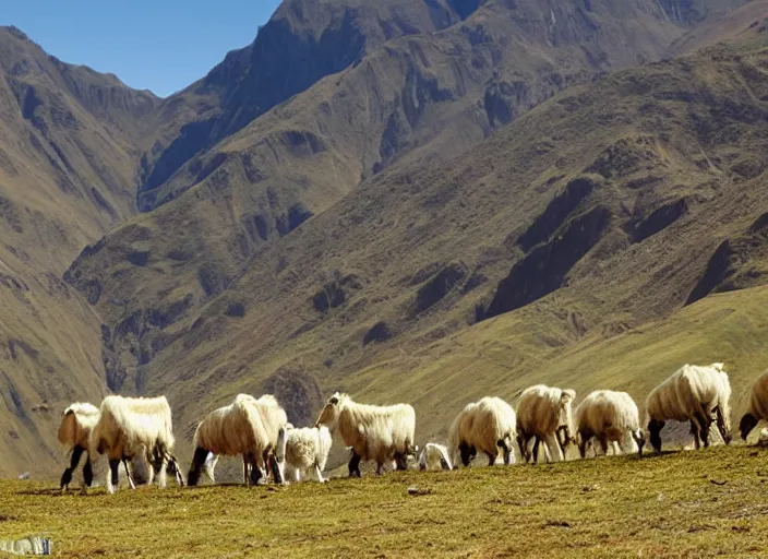 Image similar to beautiful Peruvian Andean landscape with herd animals