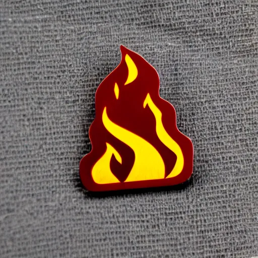 Image similar to simple yet detailed, pictogram fire warning flame enamel pin retro design