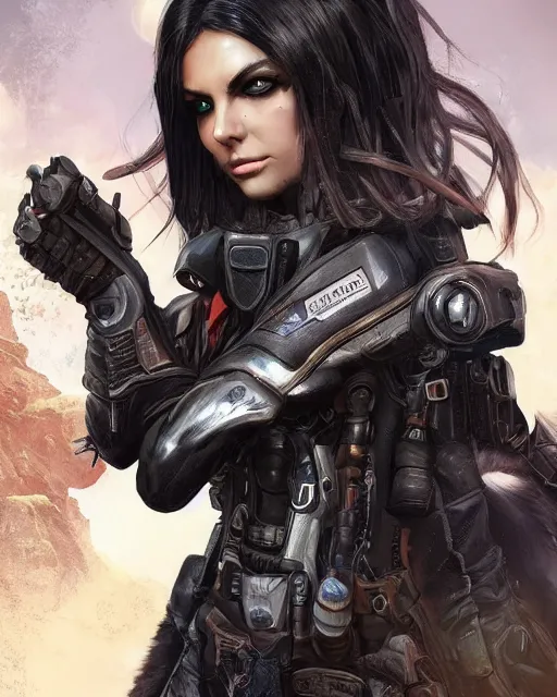 Prompt: Victoria Justice Techno Goth as an Apex Legends character digital illustration portrait design by, Mark Brooks and Brad Kunkle detailed, gorgeous lighting, wide angle action dynamic portrait