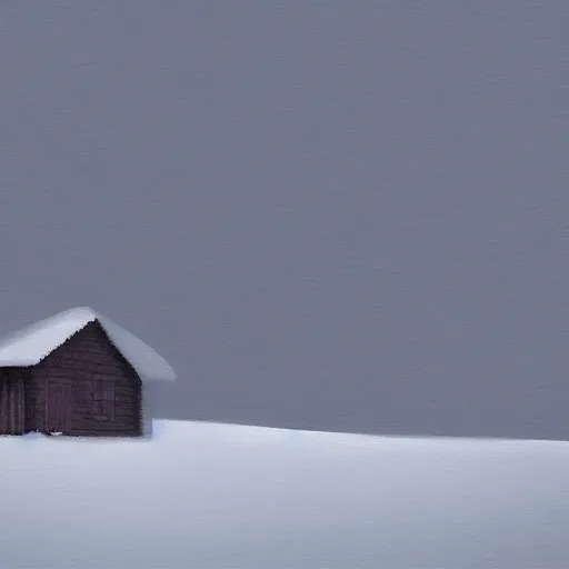 Image similar to a cabin on a hill, snowstorm, winter, by alex andreev, landscape, high contrast, digital, complementary colors