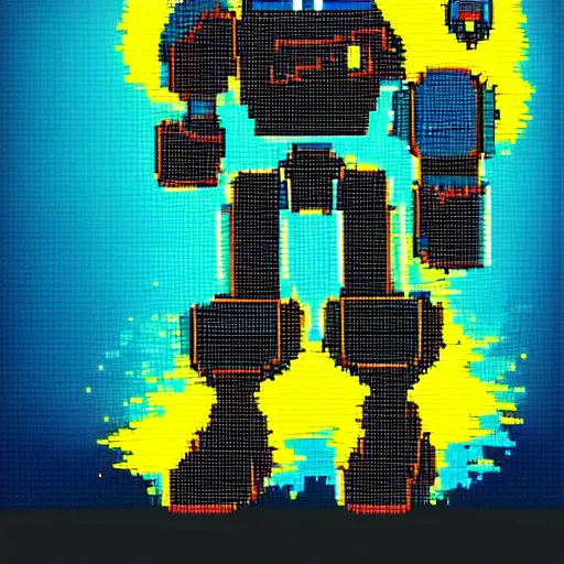 Prompt: robot knight, highly detailed pixel art, 1 2 8 bit