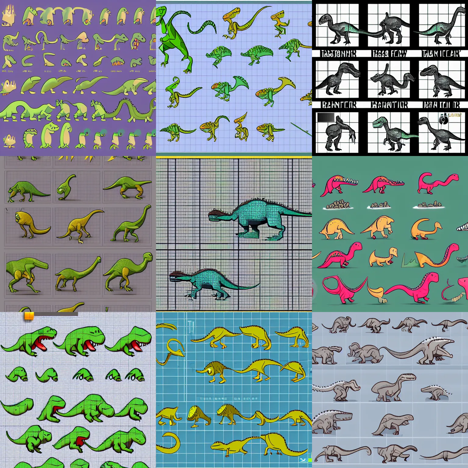 A Dinosaur Running Sprite Sheet Animation Production Stable Diffusion