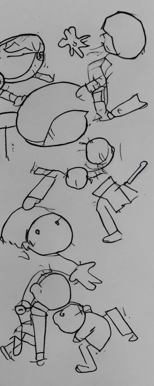 Image similar to a child's simple drawing of playing with a friend, concept art, sparse layout