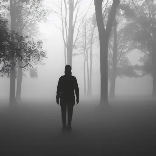Prompt: single silhouette in fog