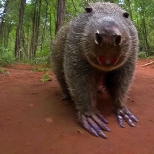 Image similar to a scary angry wombat caught on nighvision trailcam