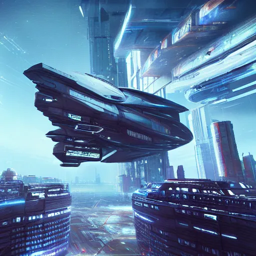 Image similar to gigantic spaceship in the sky, cyberpunk