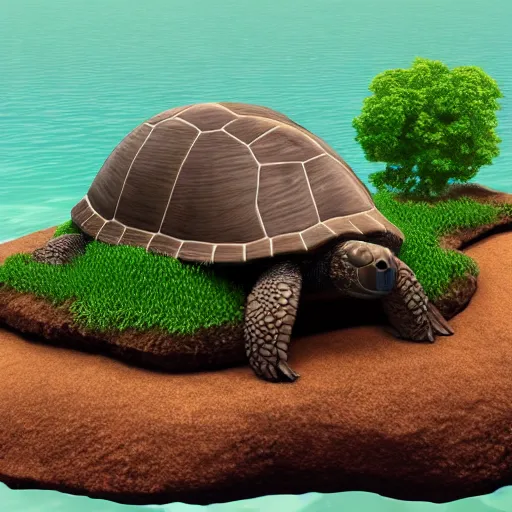 Prompt: turtle island. island on the back of a turtle. semi-realistic. 4k. render. trending on artstation