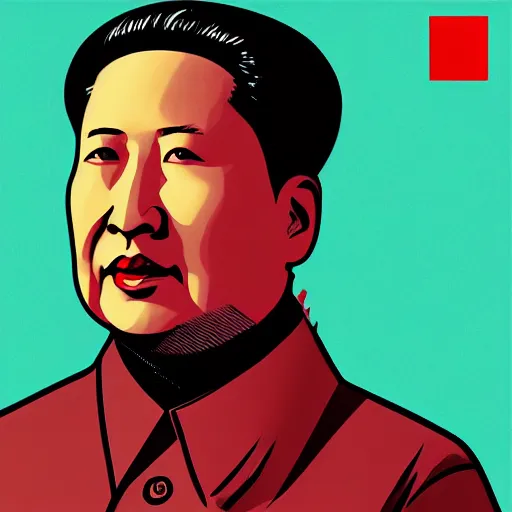 Image similar to cyberpunk mao zedong as the leader of a futuristic communist society, cybernetics, sharp lines, digital, artstation, colored in