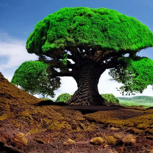 Prompt: giant tree of life being consumed by green lava