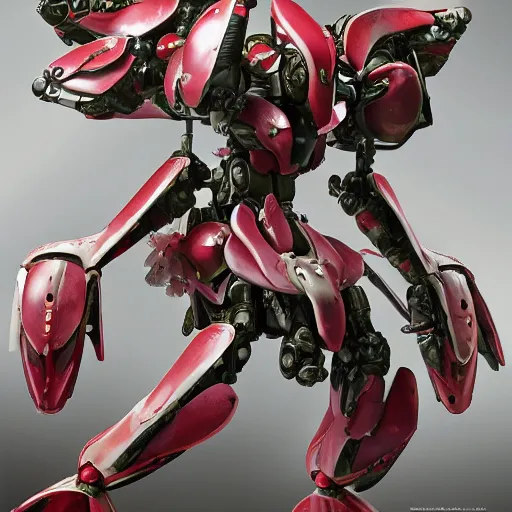 Prompt: futuristic couroupita guianensis mecha cannonball tree body, sepals forming helmet, floral details, couroupita, 8 k hd resolution, barbatos gundam with floral inlay, bandai box art, star wars, makoto kobayashi, frank gehry, raymond swanland