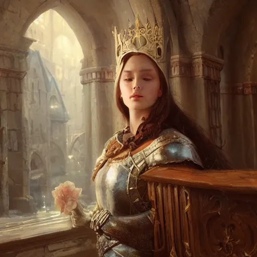 Prompt: an oil painting of a gorgeous medieval european princess, by wlop, greg rutkowski, thomas kinkade, super detailed, 3 d, hdr on, 4 k wallpaper