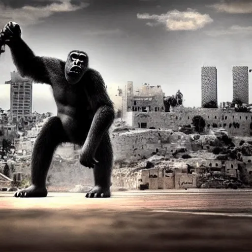 Image similar to king kong attack jerusalem, hyper realistic, cinematic style,