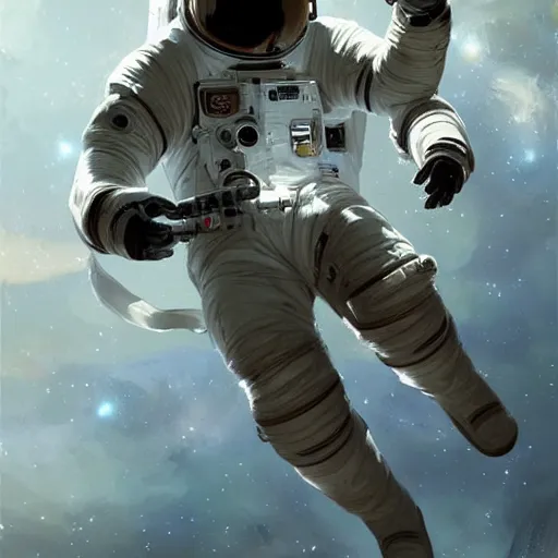 Image similar to astronaut drifting in space, artwork by greg rutkowski