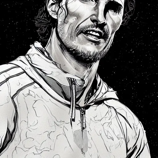 Image similar to a study of cell shaded portrait of matthew mcconaughey concept art, llustration, post grunge, concept art by josan gonzales and wlop, by james jean, Victo ngai, David Rubín, Mike Mignola, Laurie Greasley, highly detailed, sharp focus, alien, Trending on Artstation, HQ, deviantart, art by artgem