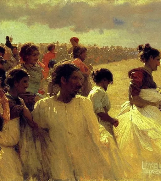 Image similar to high quality high detail painting by ilya repin, migration of humans, hd