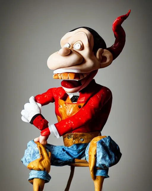 Image similar to an papier mache popeye by tim burton, realistic, very detailed, complex, intricate, studio lighting, bokeh, sigma 5 0 mm f 1. 4