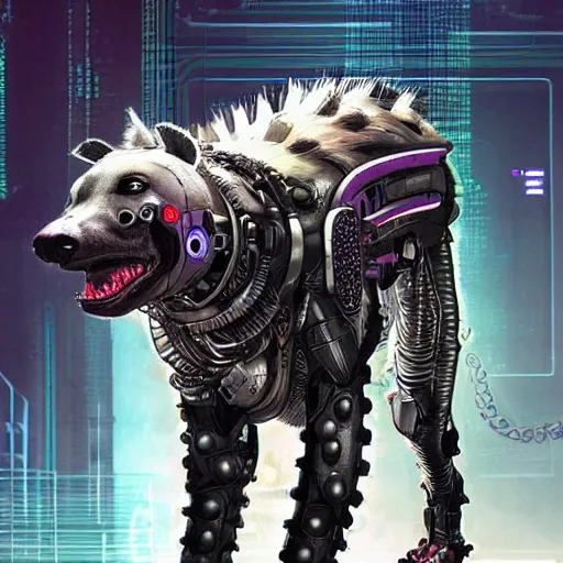 Image similar to cybernetically enhanced cyborg hyena, realistic cyberpunk 2 0 7 7 concept art