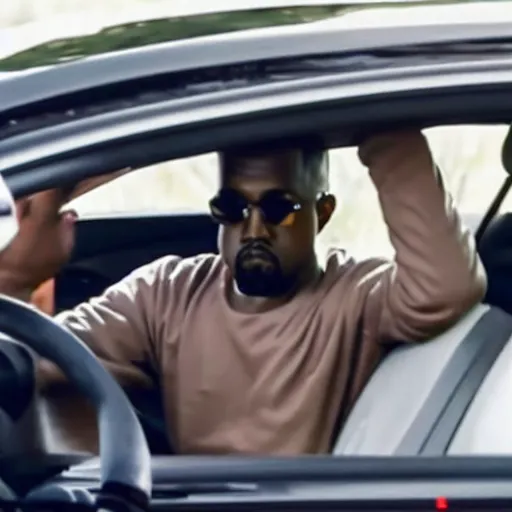 Image similar to still of kanye west doing a drive-by, victim's perspective