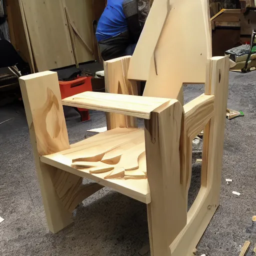 Image similar to First chair being made by caveman