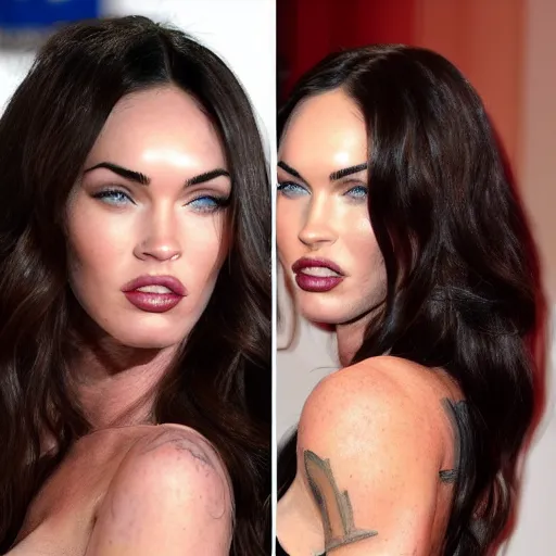 Image similar to megan fox kisses megan fox, photorealistic, ultra detailed