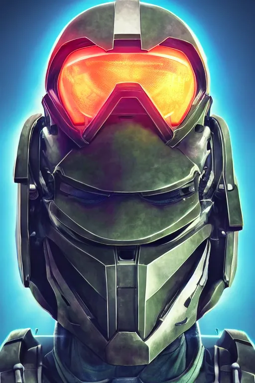 Image similar to robot ninja mask helmet halo master chief radiating a glowing aura global illumination ray tracing hdr fanart arstation by ian pesty and katarzyna da „ bek - chmiel