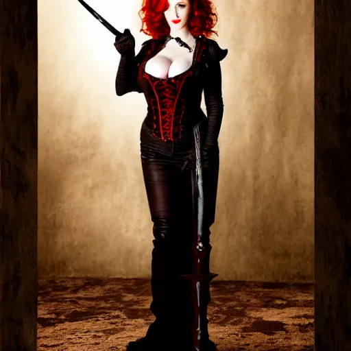 Image similar to photo of a christina hendricks as a vampire warrior, full length portrait, highly detailed, 8k, award winning