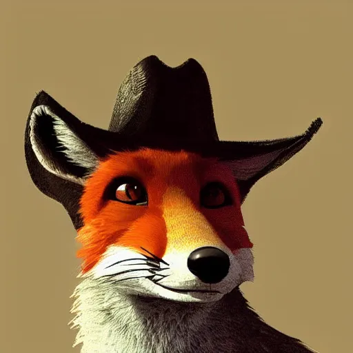 Image similar to A fox wearing a cowboy hat, digital art