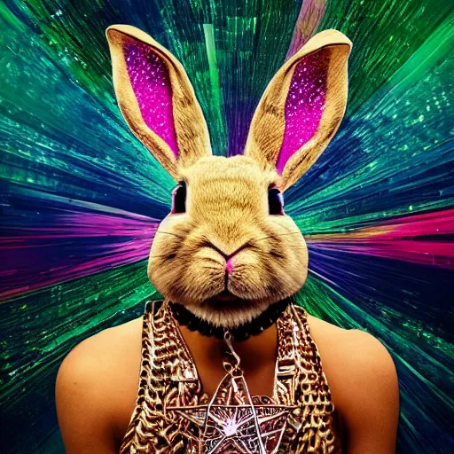 Image similar to rap album cover featuring a blinged out rabbit