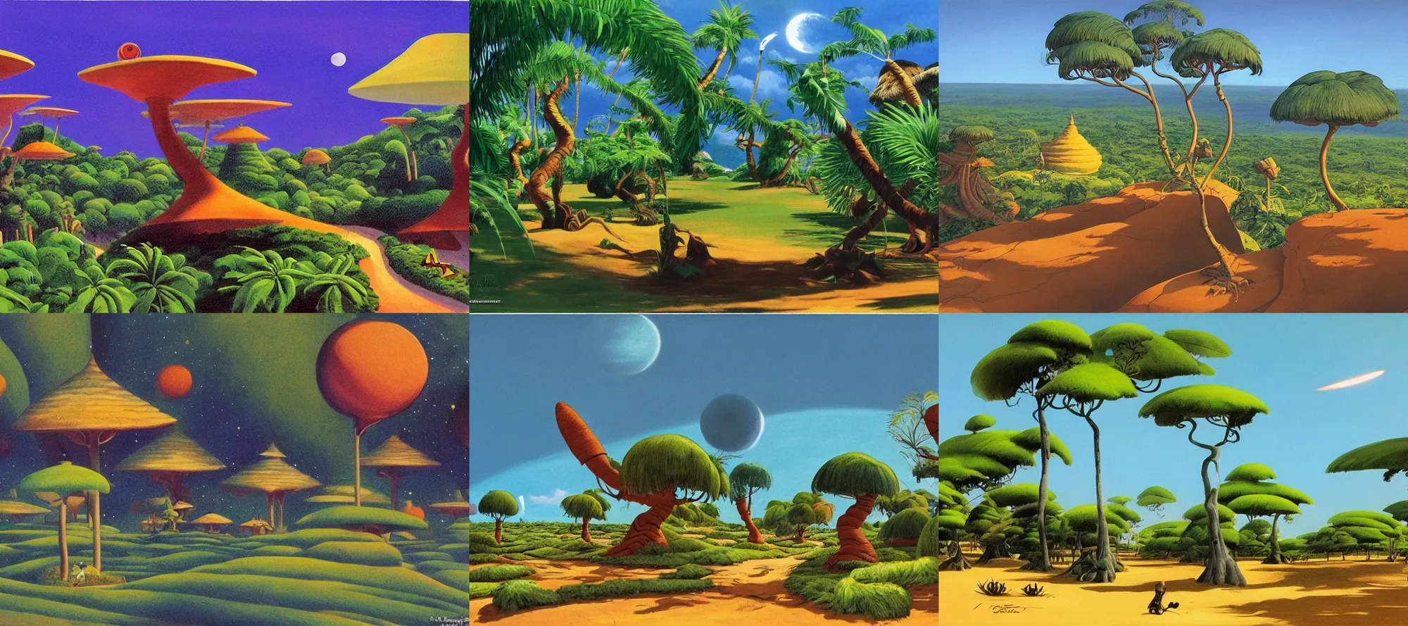 Prompt: Bohol landscape in the style of Dr. Seuss, starships, painting by Ralph McQuarrie