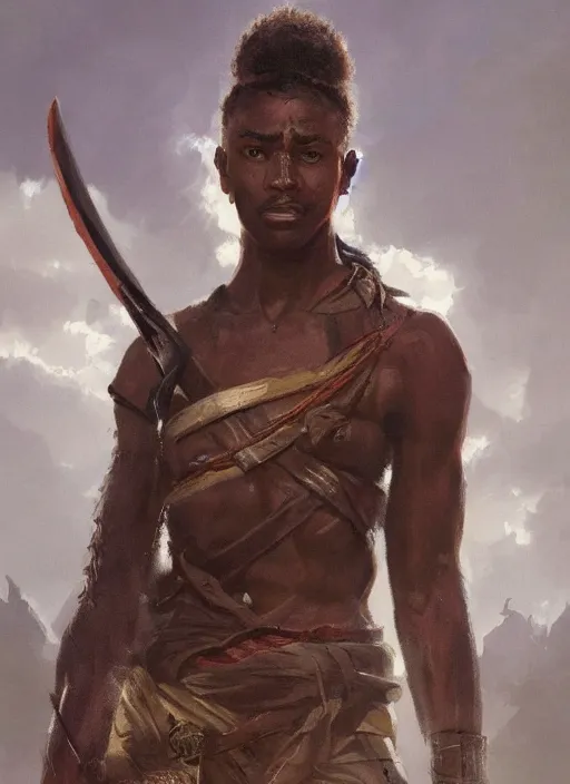 Image similar to A portrait of a warrior slave in the style of in the style of Greg Rutkowski, Charles Sillem Lidderdale, artstation, high quality art