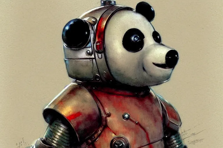 Image similar to adventurer ( ( ( ( ( 1 9 5 0 s retro future robot android panda. muted colors. ) ) ) ) ) by jean baptiste monge!!!!!!!!!!!!!!!!!!!!!!!!! chrome red