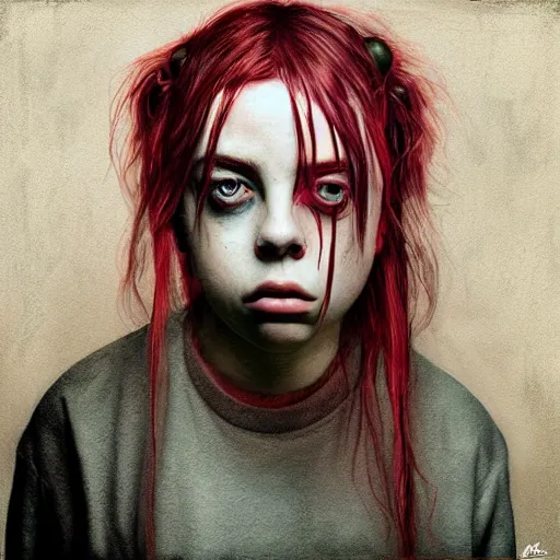 Image similar to grunge painting of billie eilish by michal karcz | pennywise style