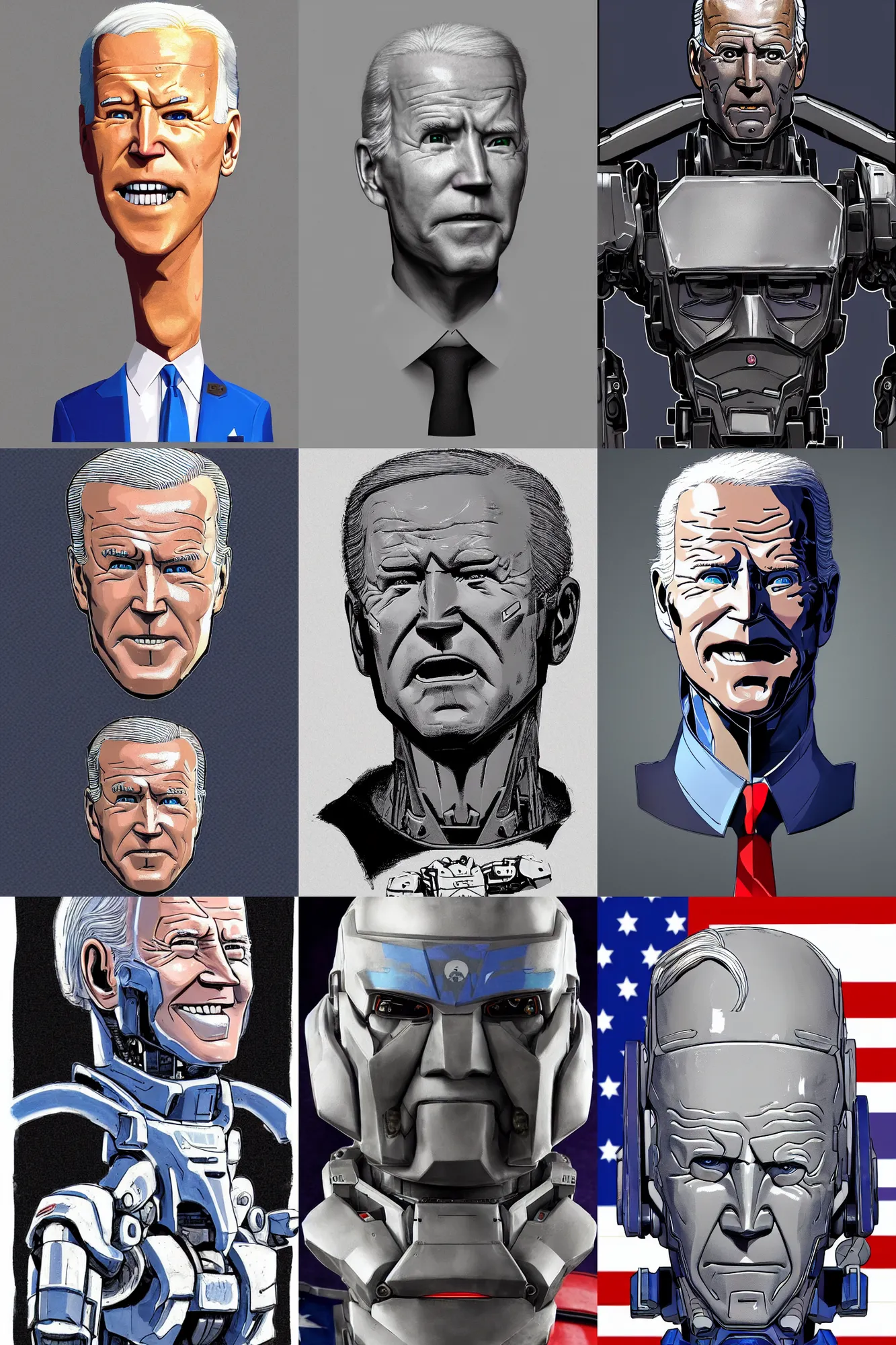 Prompt: mecha joe biden!!!!, joe biden, joe biden, joe biden, joe biden, joe biden, joe biden, joe biden, joe biden, joe biden, joe biden, joe biden, joe biden, mecha, robot, intricate, human head, realistically proportioned face, realistic face details, photorealistic eyes, in the style of pacific rim