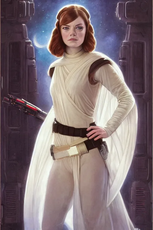 Image similar to emma stone as princess leia in star wars, by magali villeneuve and william bouguereau