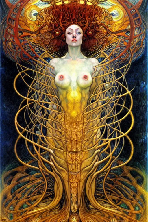 Image similar to Divine Chaos Engine by Karol Bak, Jean Delville, William Blake, Gustav Klimt, and Vincent Van Gogh, symbolist, visionary