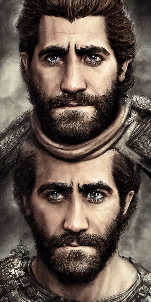 Image similar to Face portrait of Jake Gyllenhaal, dungeons and dragons, magical, medieval fantasy, cinematic, highly detailed, 4k, trending on artstation by H.R. Giger