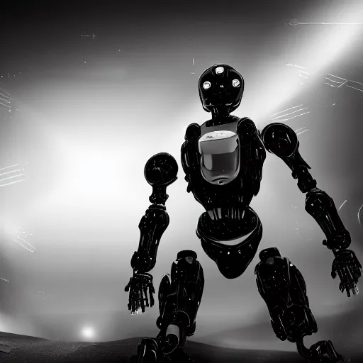 Image similar to black and white death robot, science fiction, 4 k, super high detail