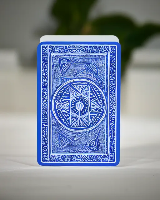 Prompt: playing card back, blue, symmetrical