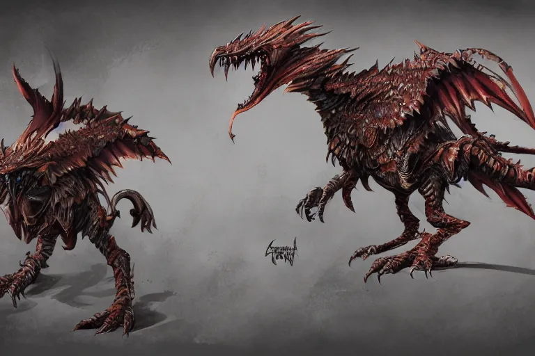 Image similar to Concept art of a warhammer Chaos Raptor. 8k