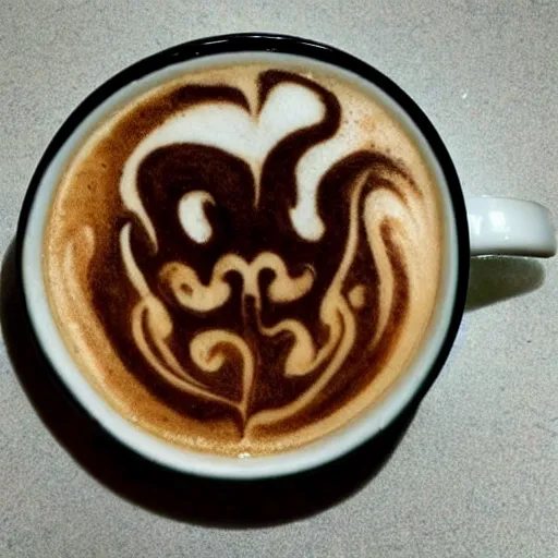 Image similar to photo, asian dragon's head as latte art, dragon face, playful, award winning,